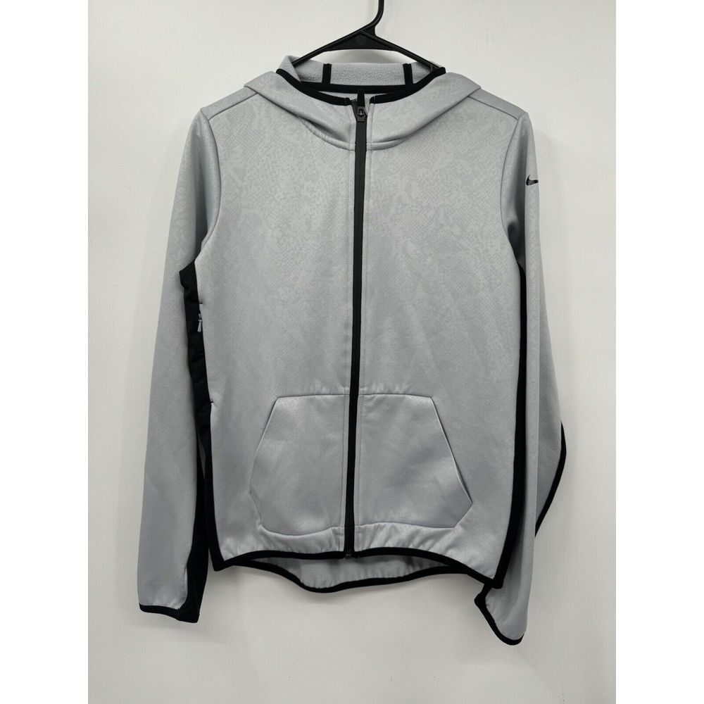 Nike Medium Therma-FIT Full Zip Hoodie Womens Grey Black Textured‎ Fleece Jacket